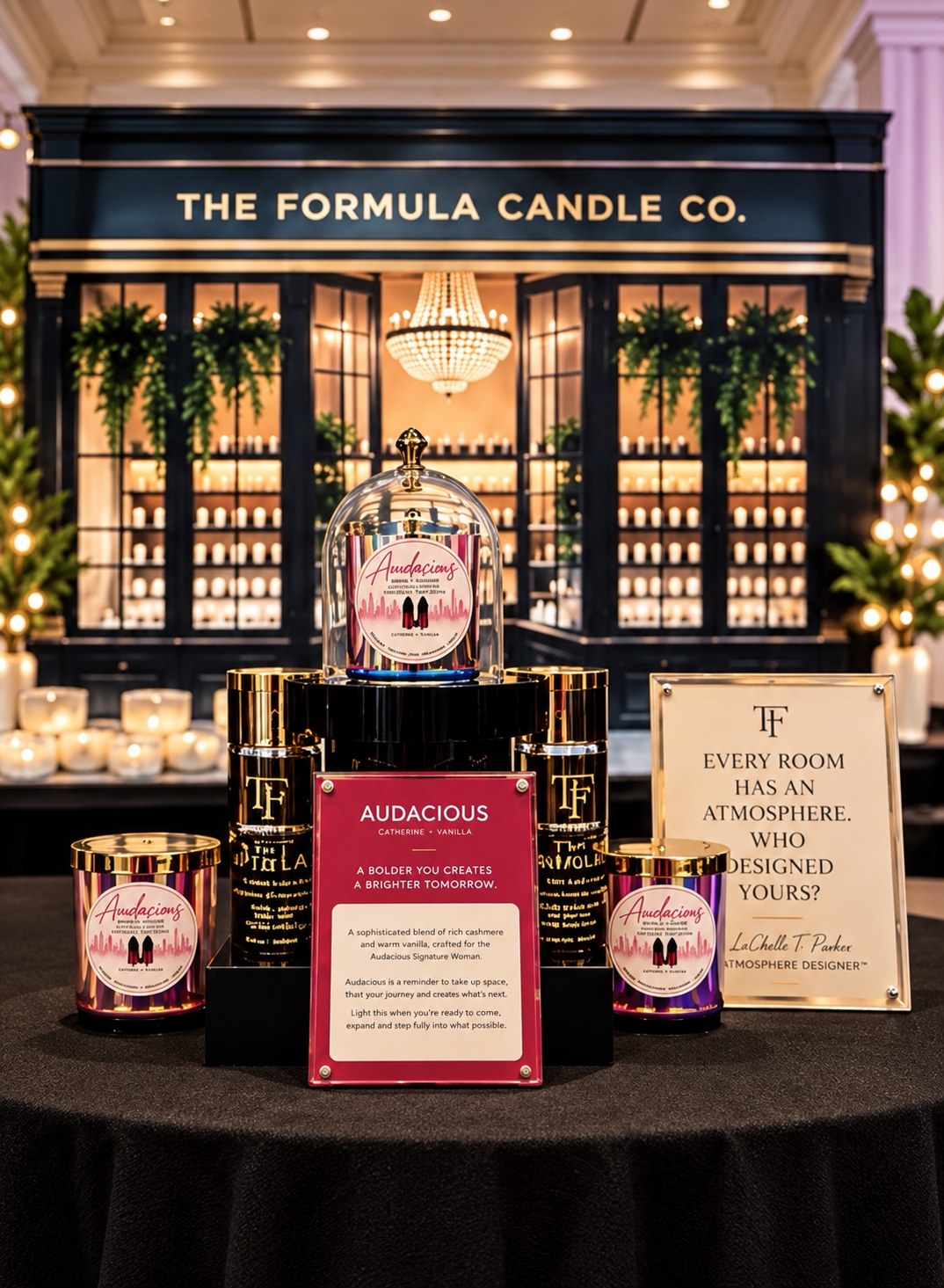 The Audacious Signature Candle by The Formula Candle Co. on display at the Audacious Women's Summit